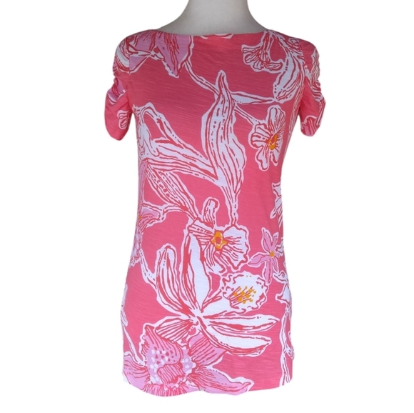 Lilly Pulitzer Boatneck Lana Ruched Sleeve Tee Size Small - Picture 2 of 9